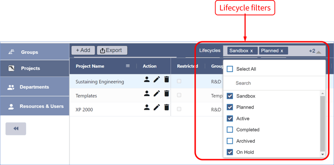 Feb 2023 - Admin - Project lifecycle filters