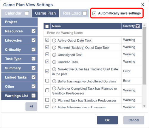 Sep 8, 2022 - Errors, Warnings, Advisories - 8 - Automatically save settings